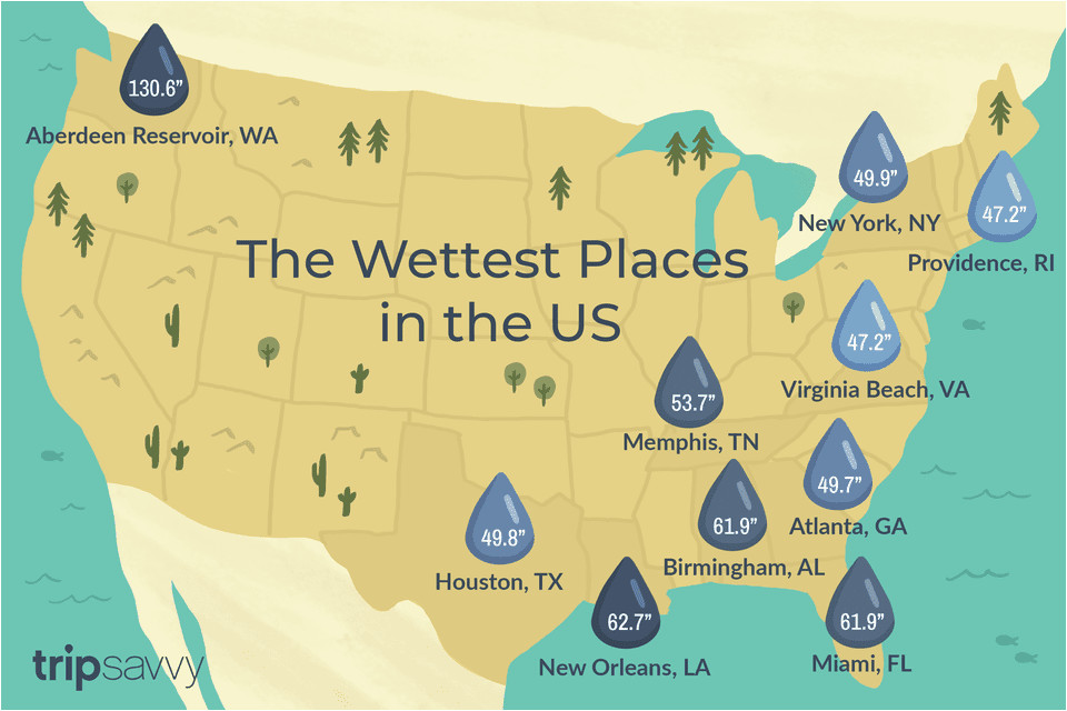 Texas Annual Rainfall Map Map Of the Wettest Places In the Usa