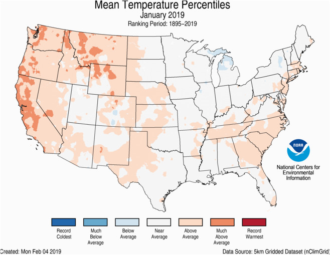 Texas Average Temperature Map National Climate Report January 2019 State Of the Climate