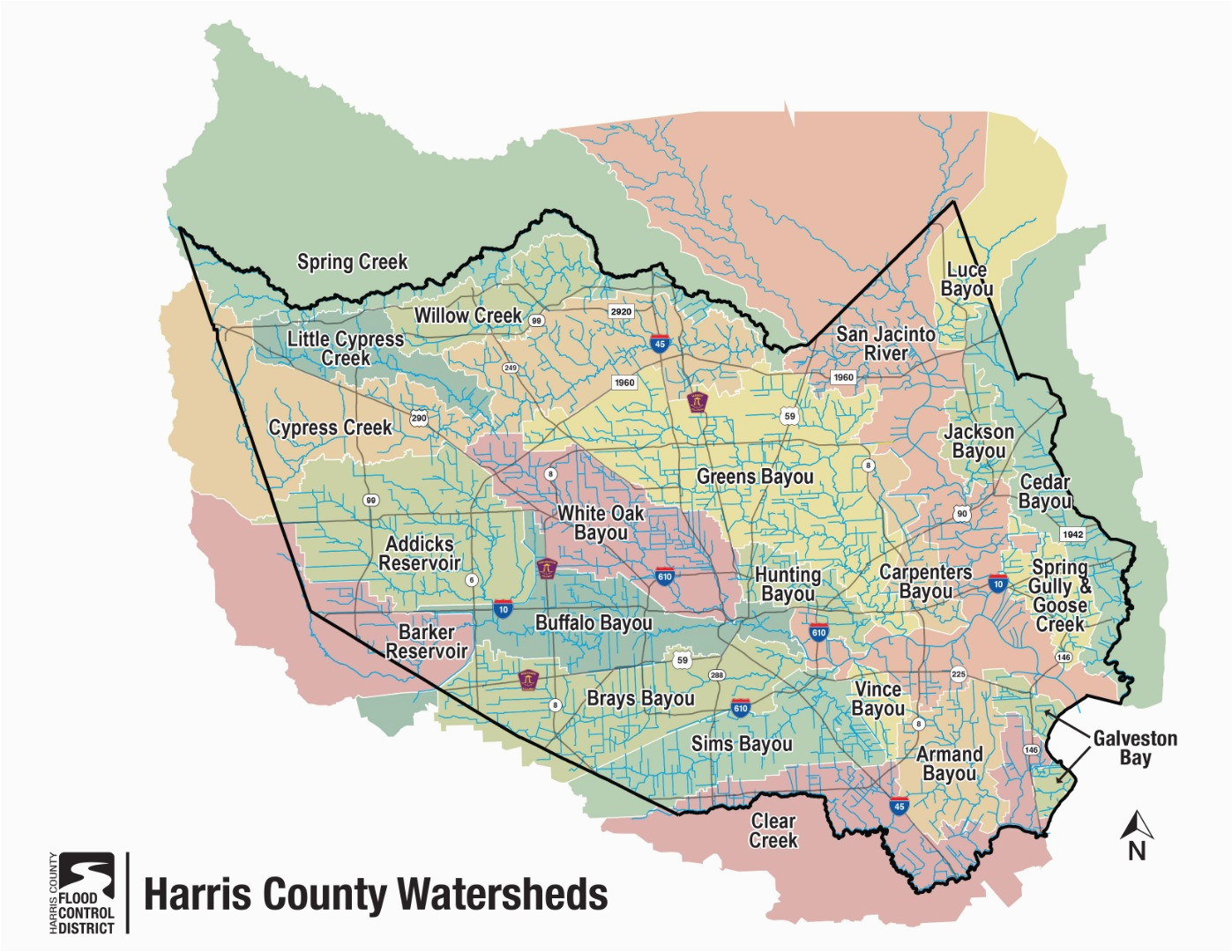 Texas Bodies Of Water Map Hcfcd Harris County S Watersheds