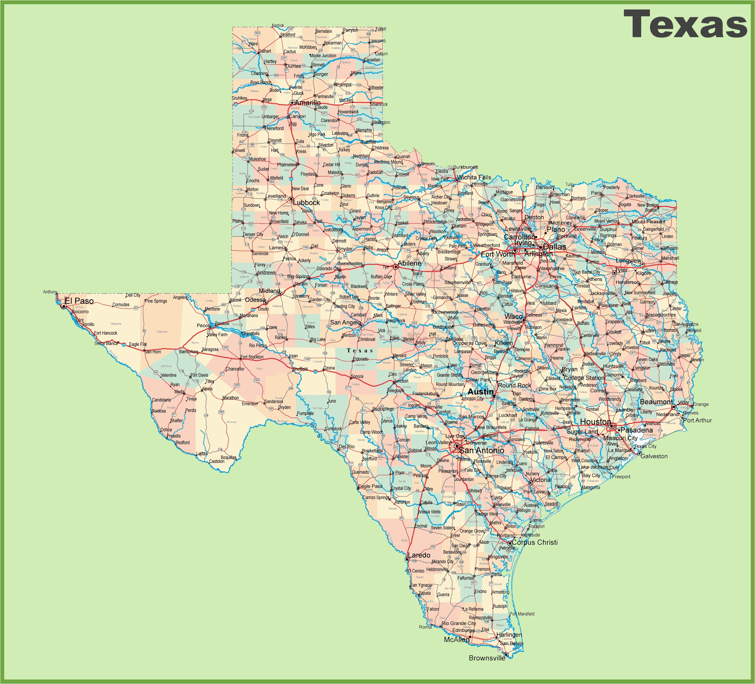 Texas County Maps with Roads Road Map Of Texas with Cities