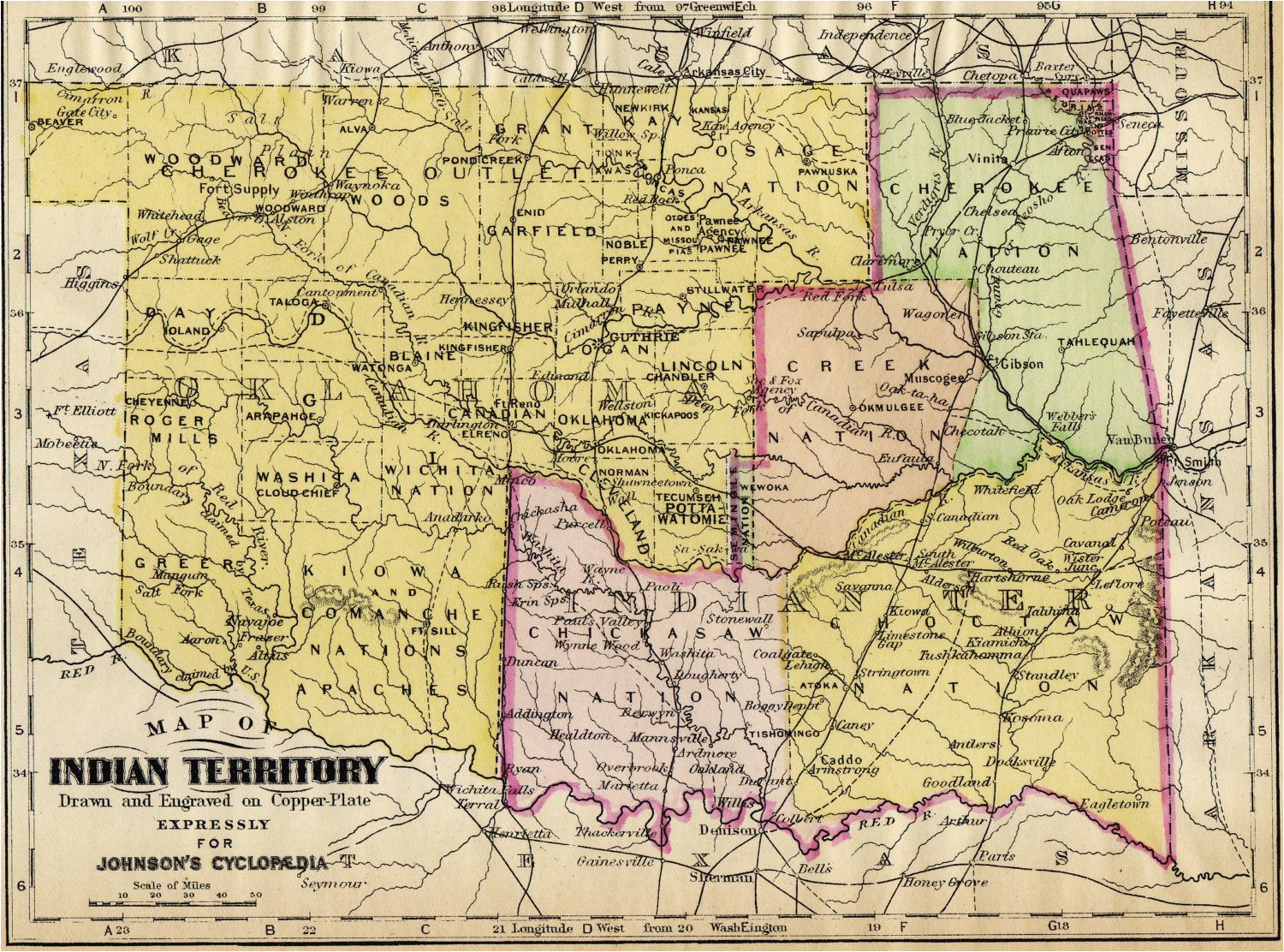 Texas Indians Map Map Of Indian Territory original Colored Antique Map Engraving