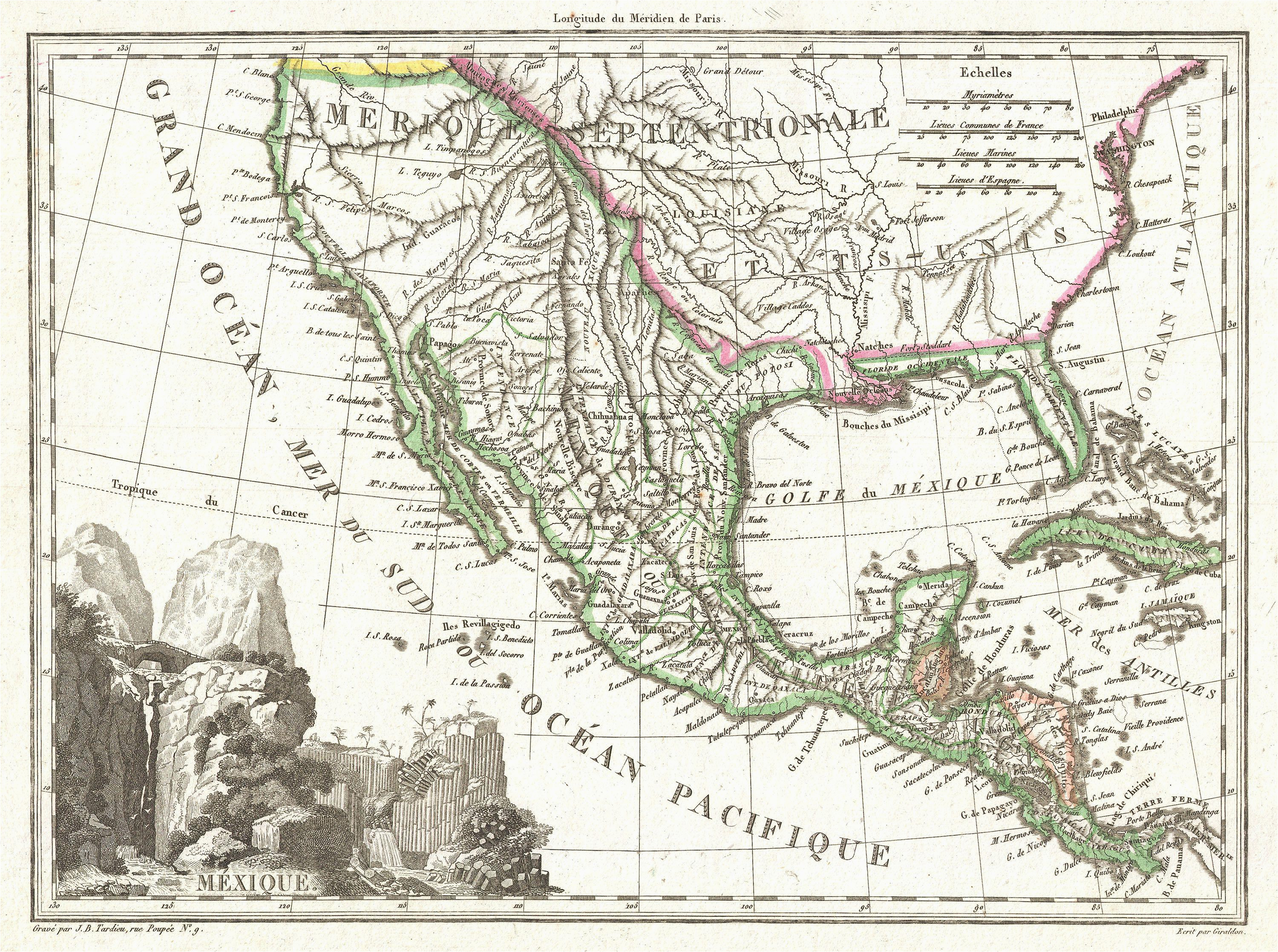 Texas Mexico Border Map File 1810 Tardieu Map Of Mexico Texas and California Geographicus