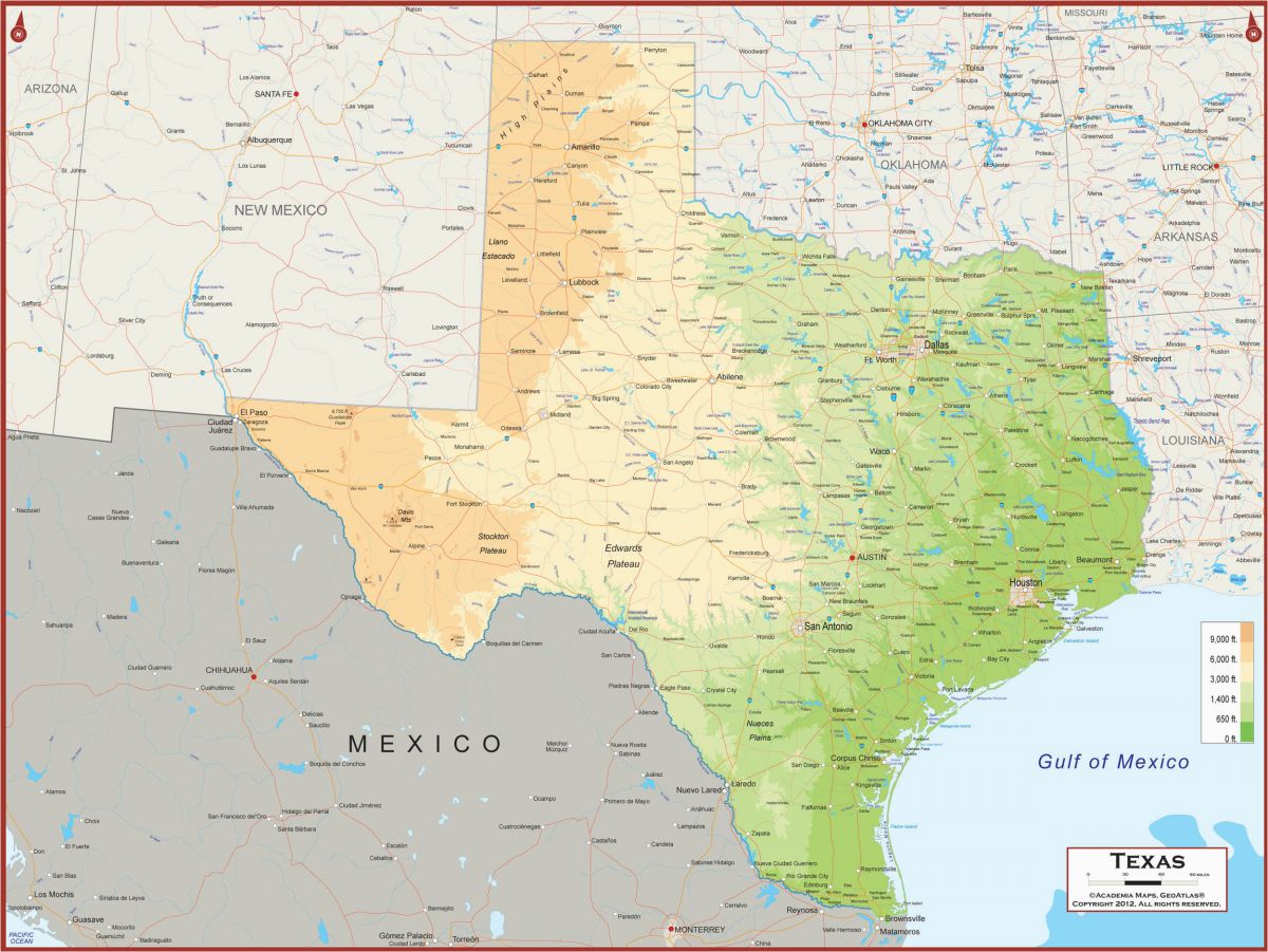 Texas Physical Features Map