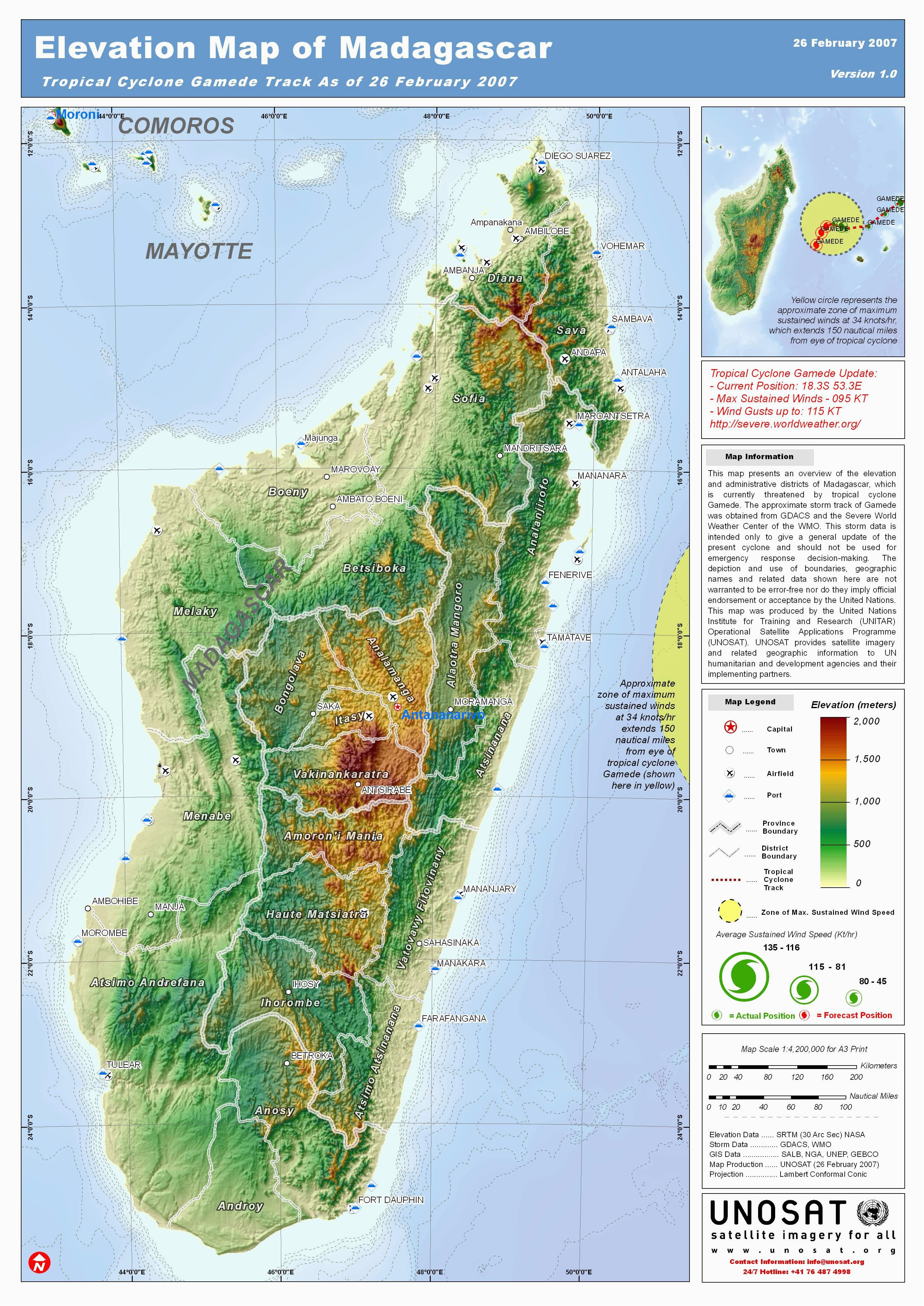 Topographical Map Of Italy Madagascar topography by Unosat Map Madagascar topography