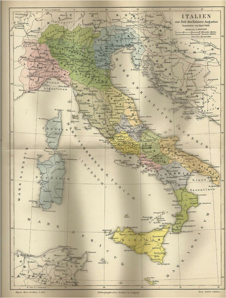 Vintage Maps Of Italy 1887 Italien Zur Zeit Kaiser Augustus Alte Landkarte Antique Map
