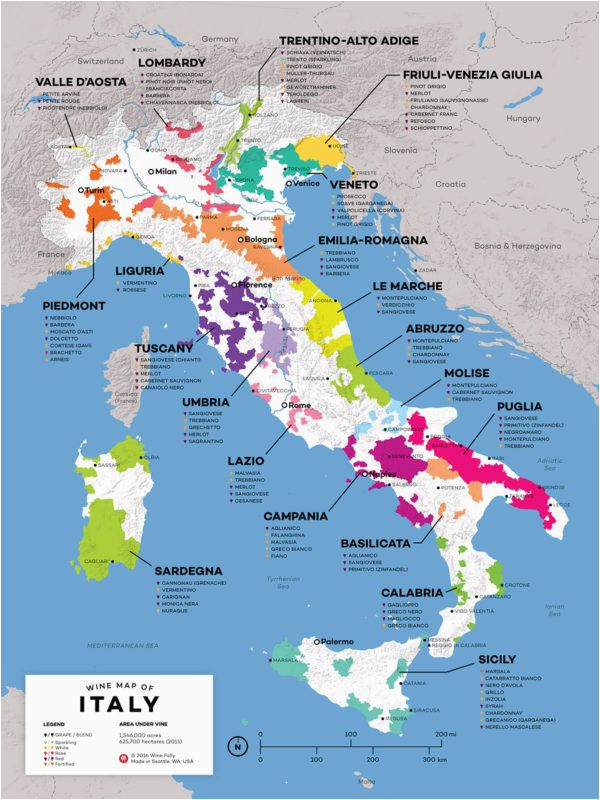 Wine Map Of Italy Poster Vinska Karta Italije Bijele I Crne sorte Preko 300 Vrsta Groa A A