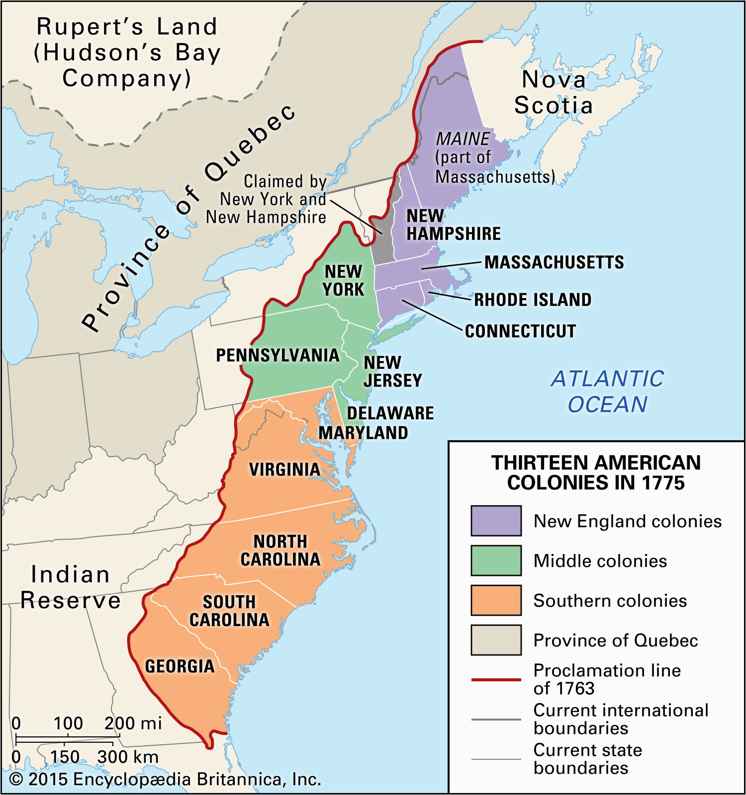 13 Colonies Map New England Middle southern Proclamation Of 1763 History Map Significance Facts