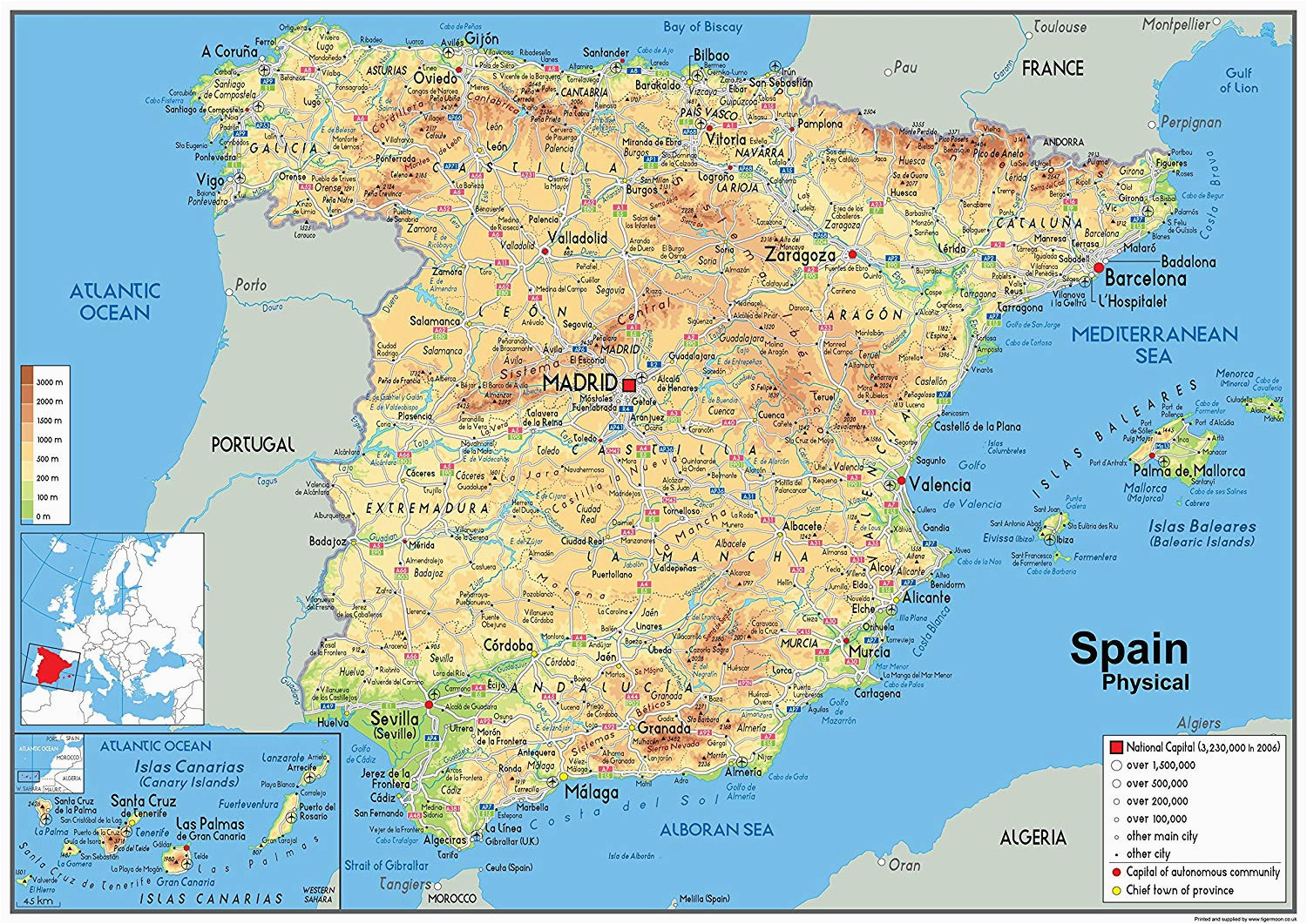 Aa Road Map Spain Spain Physical Map Paper Laminated A1 Size 59 4 X 84 1 Cm