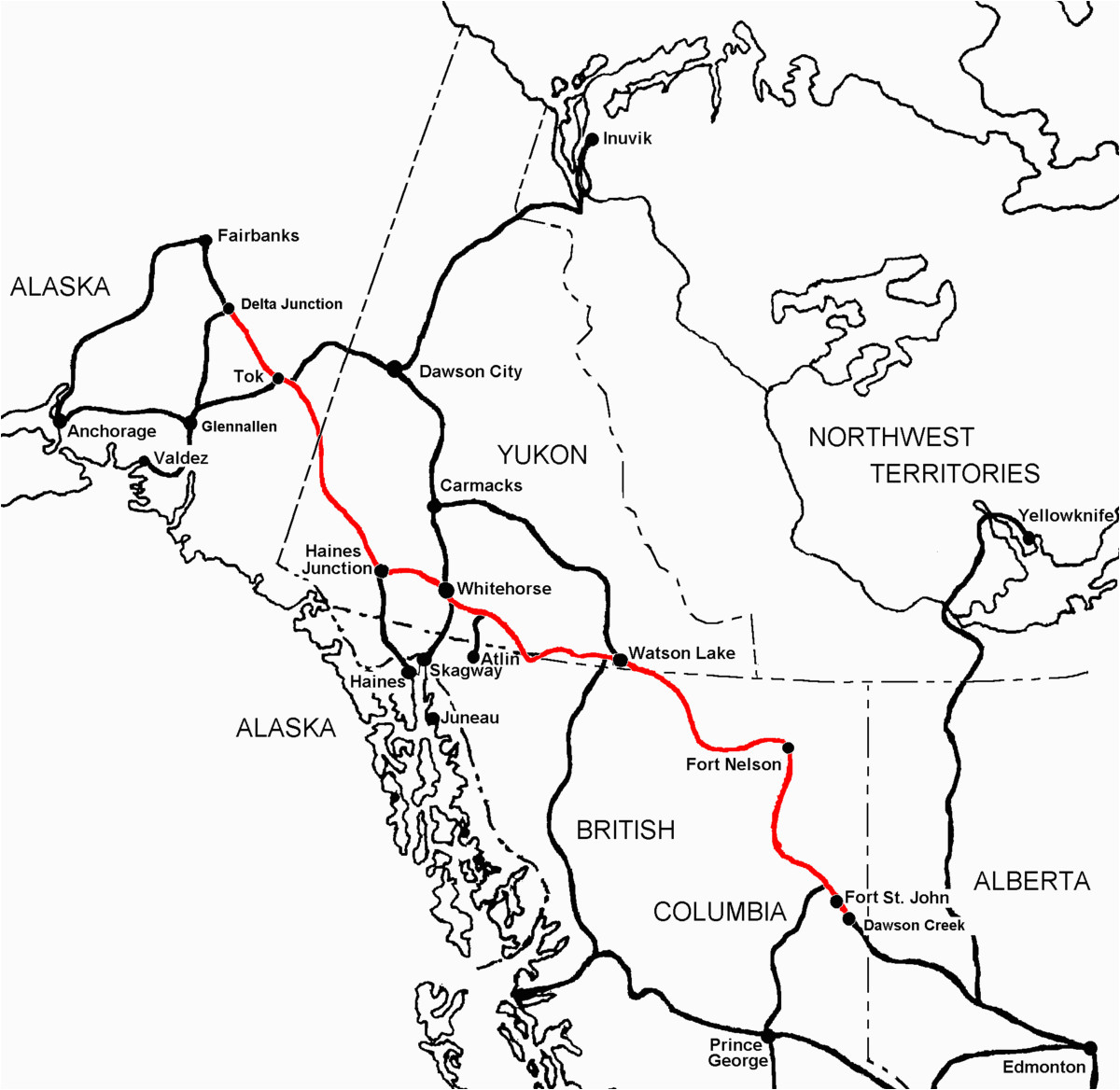 Alaska Canada Highway Map Alaska Highway Wikipedia Wolna Encyklopedia