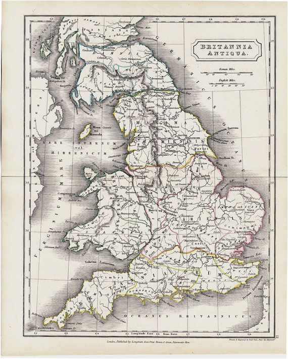 Ancient Map Of England 1825 Antique Map Of Ancient Great Britain original Antique Map