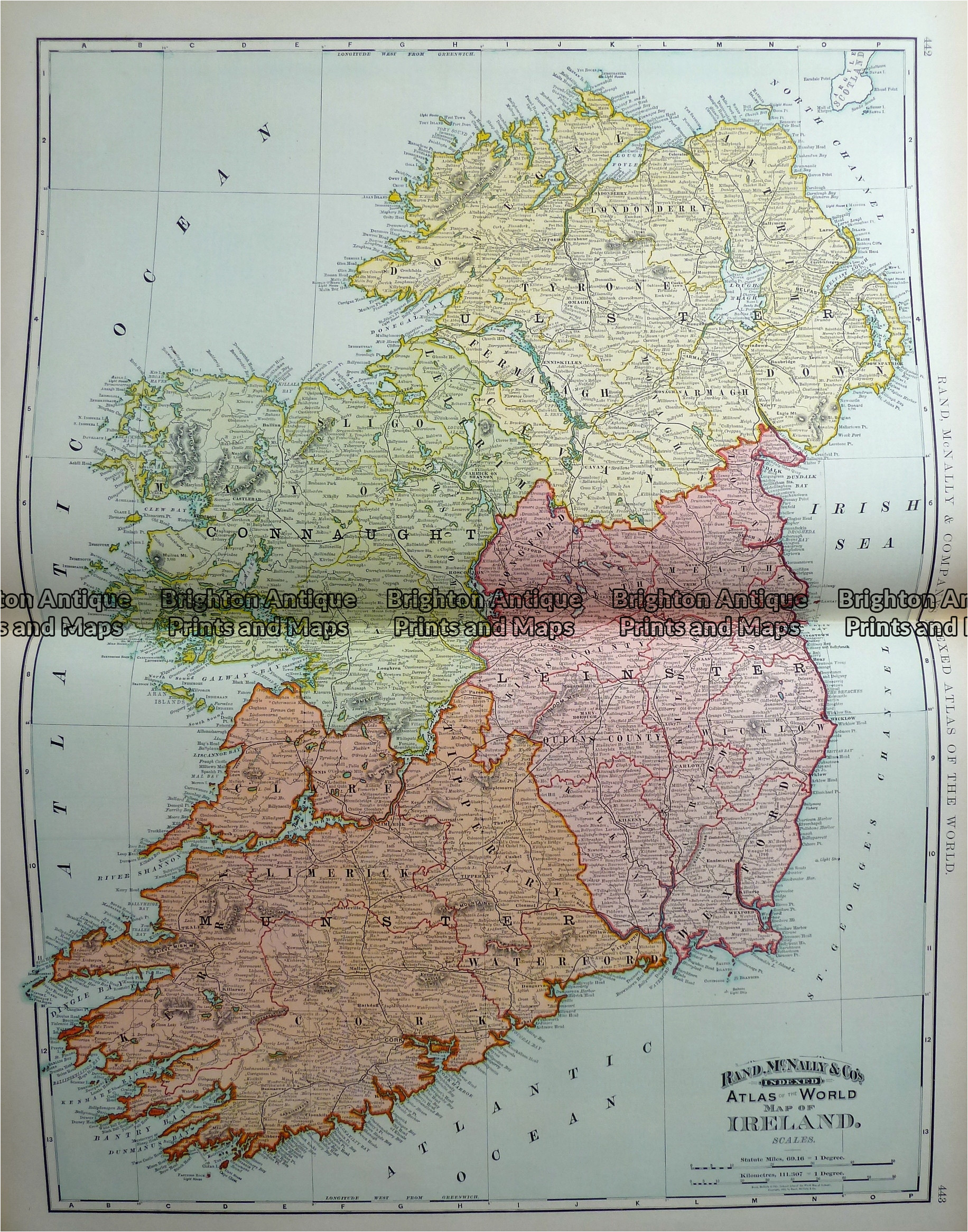 Antique Maps Of Ireland for Sale Antique Map 233 222 Ireland by Rand Mcnally C 1894 Brighton Antique Prints and Maps Shop Buy now