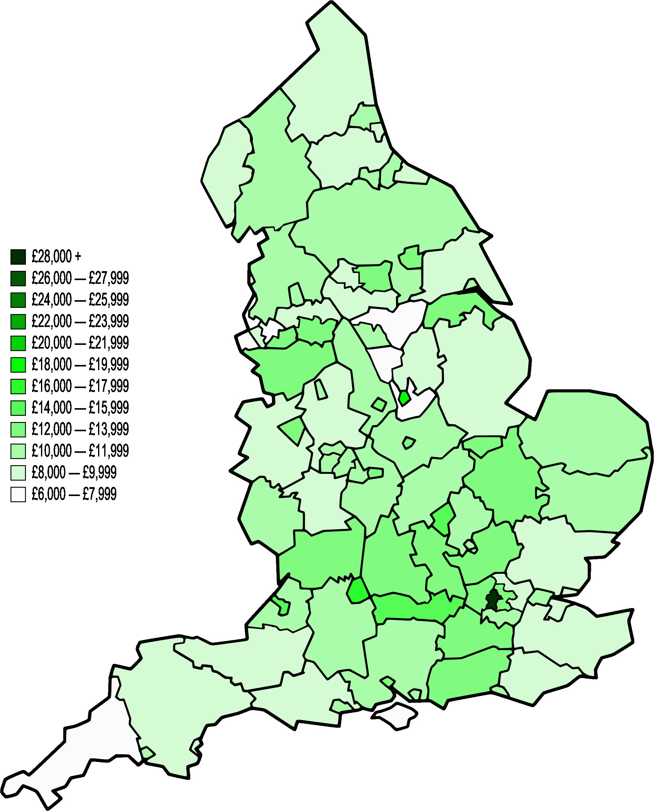 Areas Of England Map File Map Of Nuts 3 areas In England by Gva Per Capita 1996 Png