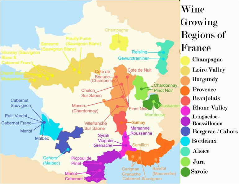 Areas Of France Map French Wine Growing Regions and An Outline Of the Wines Produced In