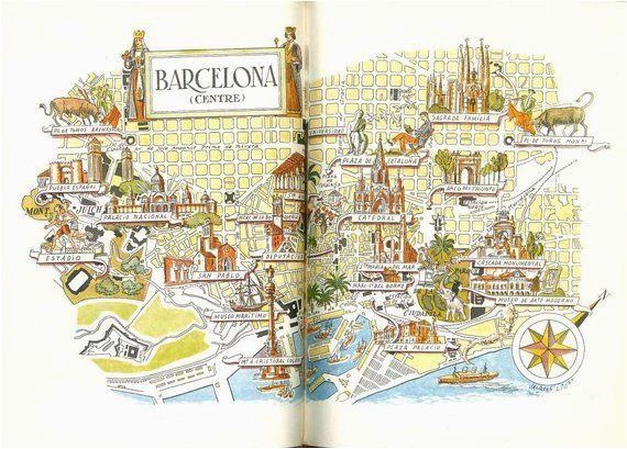 Barcelona Spain World Map Barcelona Map Print Vintage City Of Barcelona Spain Map