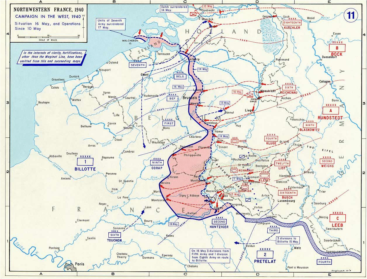 Battle Of France 1940 Map Map Map Noting German Advances In France and the Low Countries