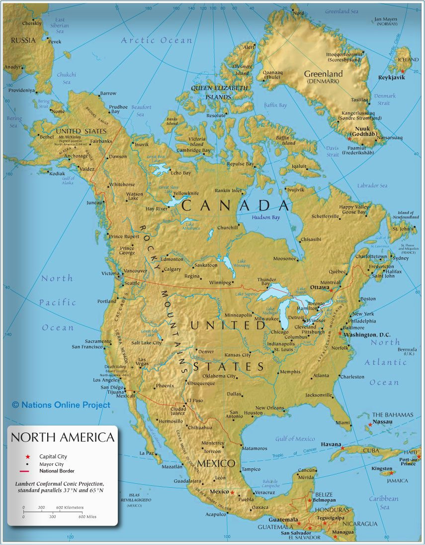 Canada America Border Map the Map Shows the States Of north America Canada Usa and Mexico