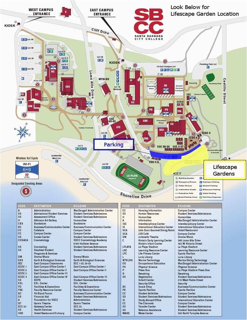Canada College Campus Map Sbcc Campus Map Santa Barbara City College Sbcc Santa