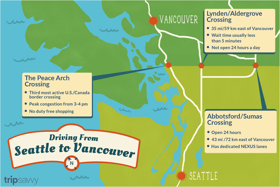 Canada Us Border Crossing Map Seattle to Vancouver Canadian Border Crossing