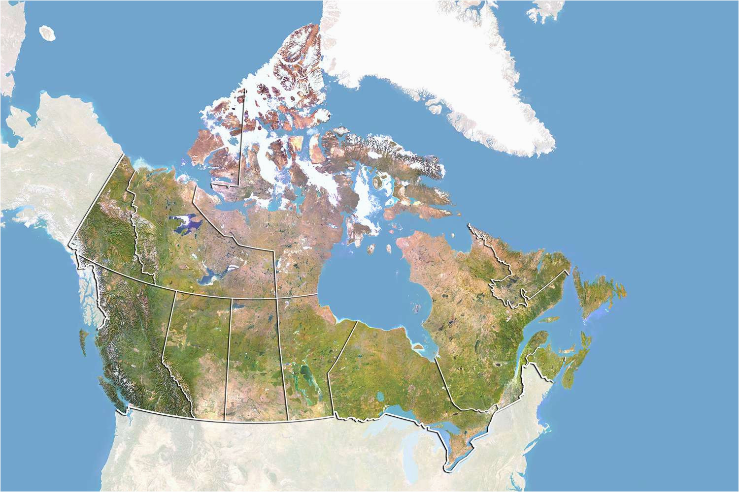 Озеро на границе сша и канады. Карта Канады со спутника. Канда на карте со Спутник. Физическая карта Канады. Граница США И Канады.