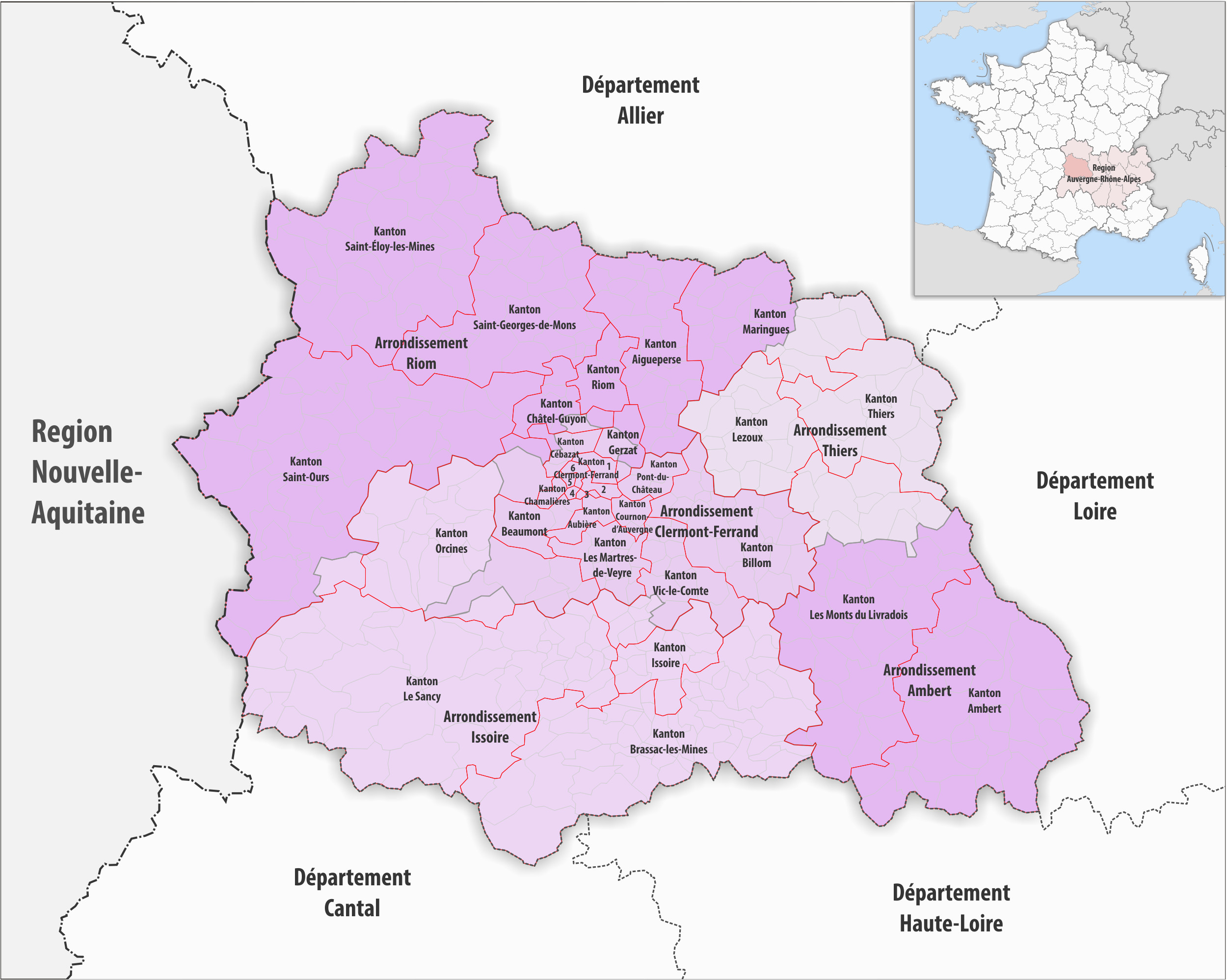 Clermont Ferrand France Map Datei Departement Puy De Da Me Arrondissement Kantone 2017
