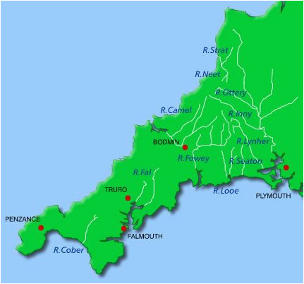 Cornwall On Map Of England Rivers Cornwall Map A A A N Cornwall Maps Cornwall