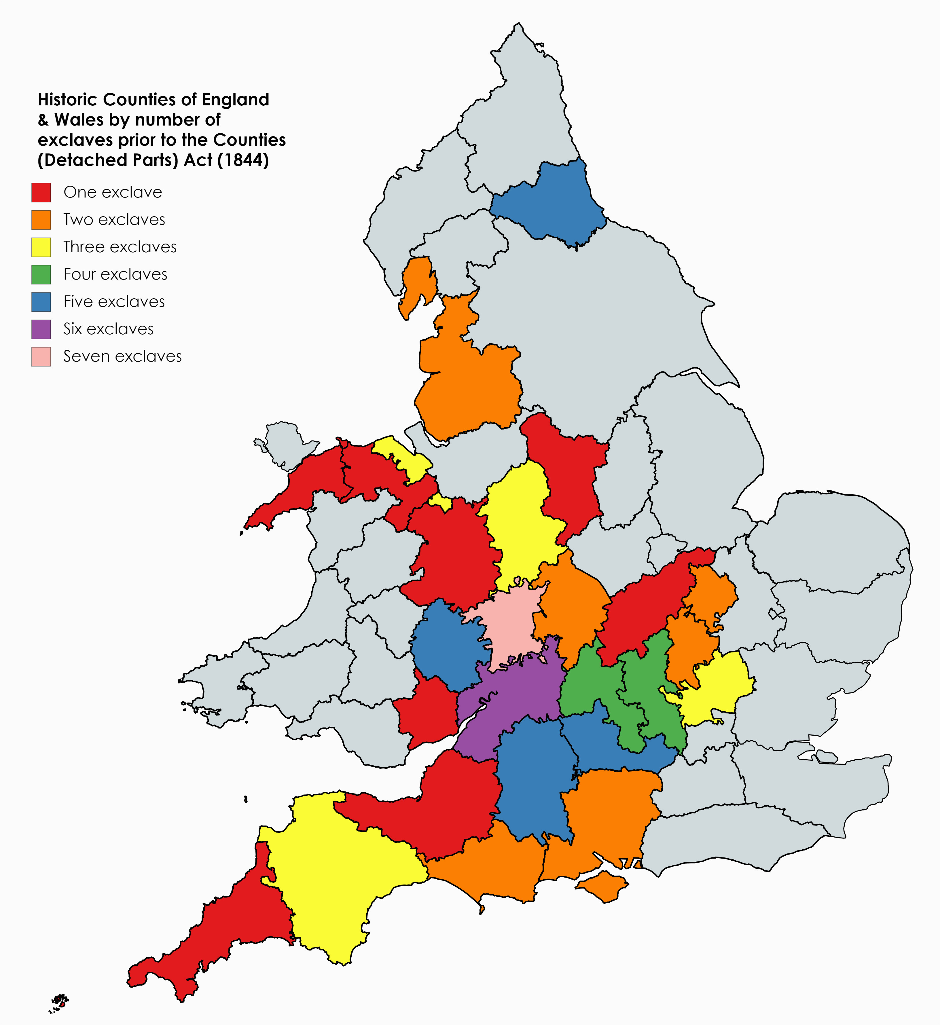 Counties In England Map Historic Counties Of England Wales by Number Of Exclaves