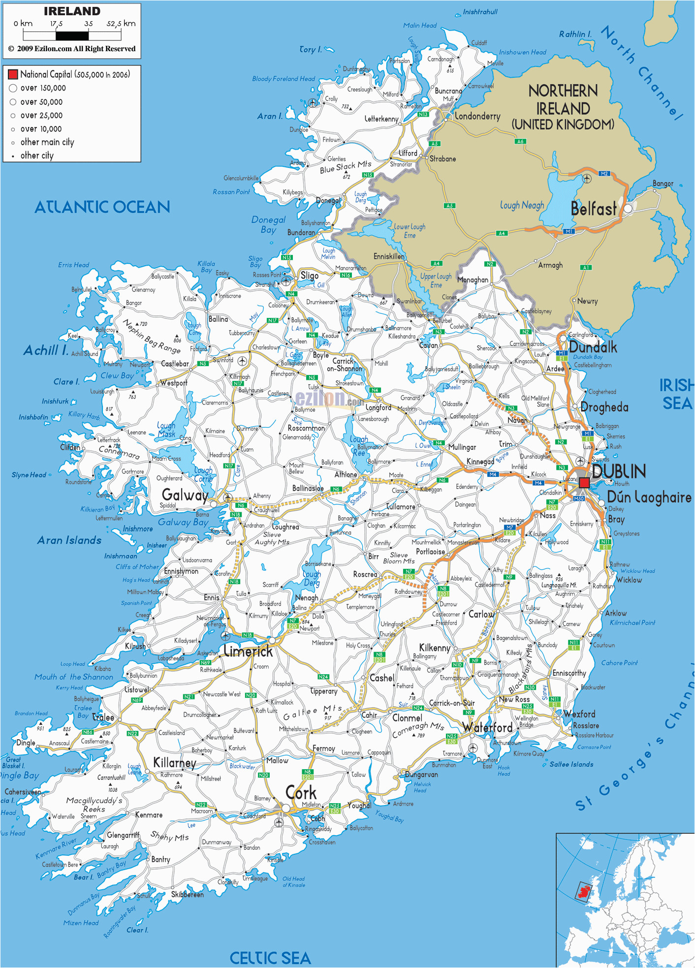 Detailed Road Map Of Ireland Detailed Clear Large Road Map Of Ireland Ezilon Maps Road Map Of