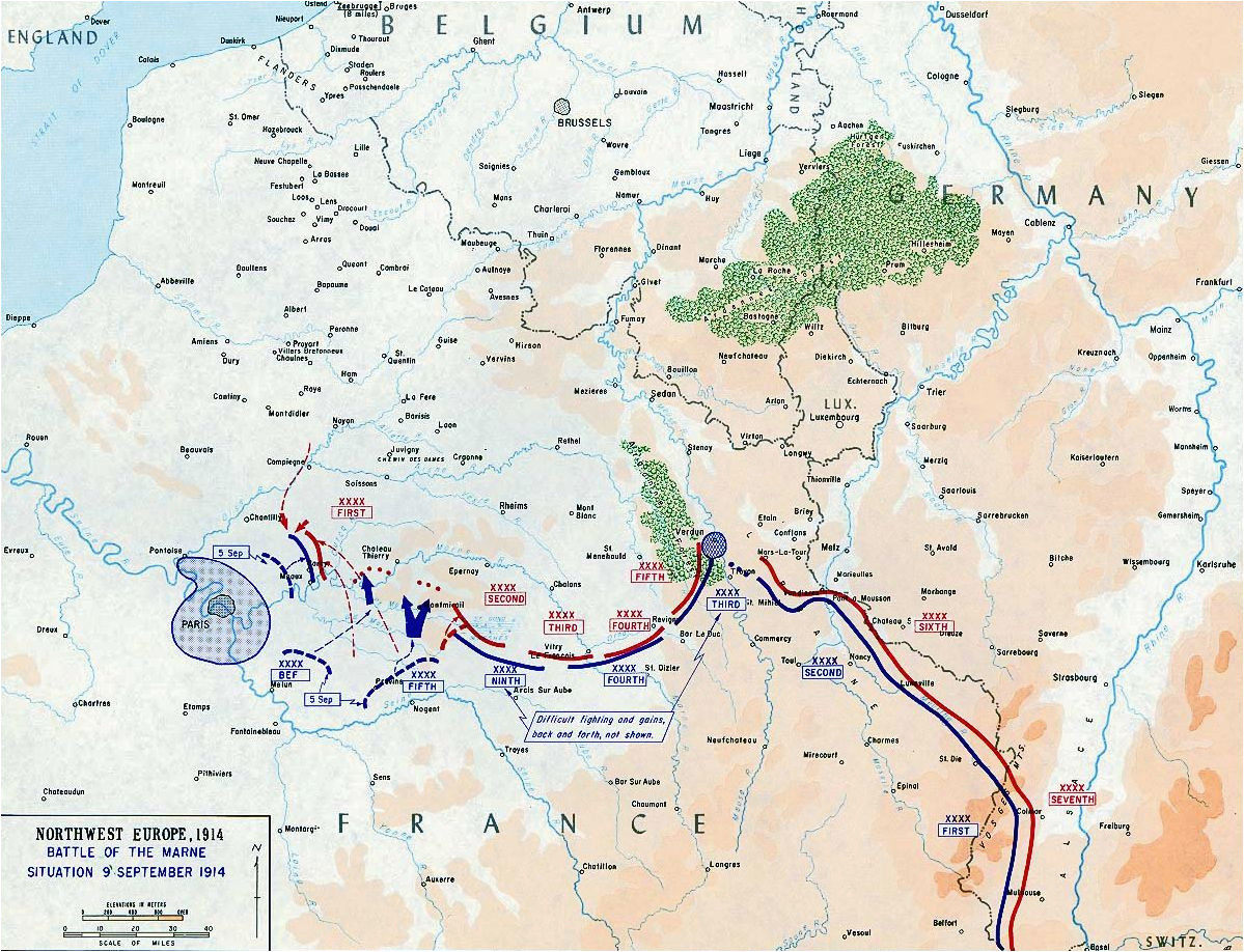 Dunkirk France Map Map Of the First Battle Of the Marne September 6 12 1914 Ww1