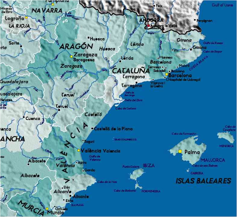 East Spain Map Detailed Map Of East Coast Of Spain Twitterleesclub