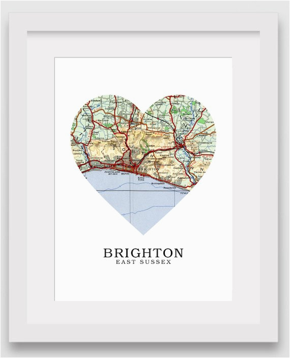 England Map Brighton Brighton Map Heart Print Brighton Map Art Sussex Map Sussex Heart