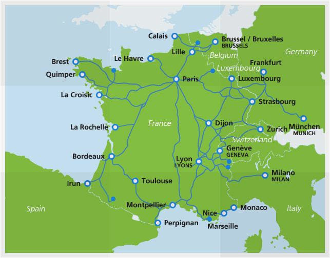 France Tgv Network Map Map Of Tgv Train Routes and Destinations In France