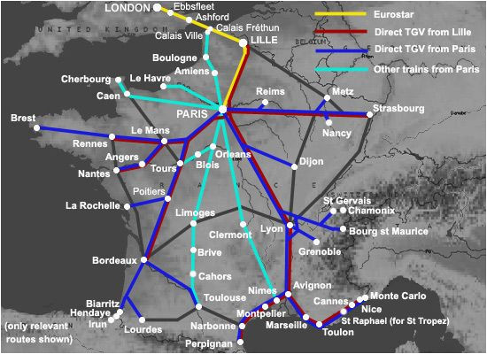France Trains Map Trains From London to France From A 35 London to Nice