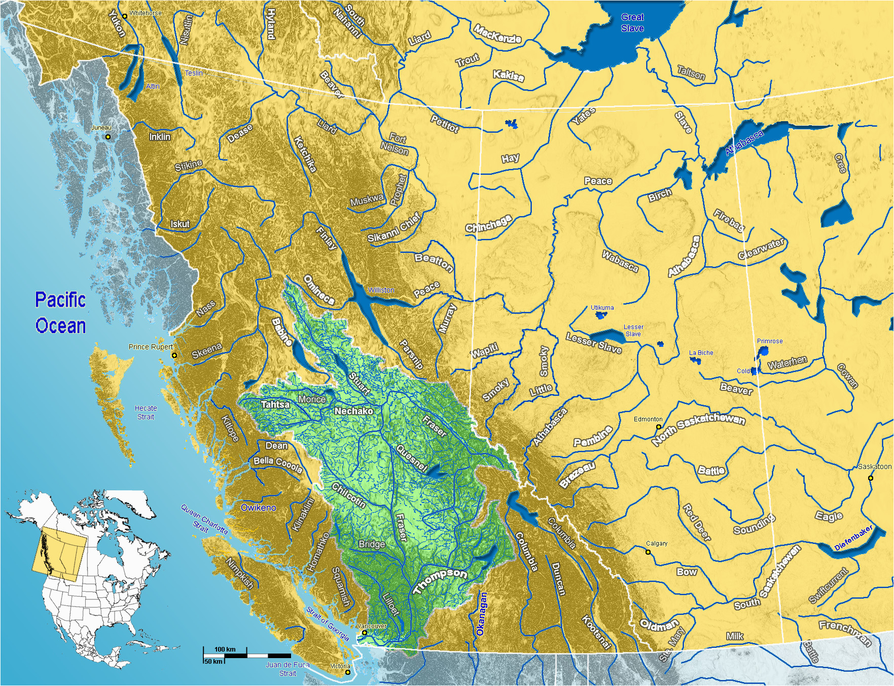 Fraser River On Map Of Canada Fraser Rieka Wikipedia