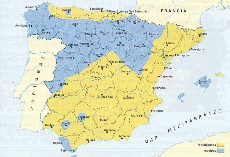 Guernica Spain Map Territories Controlled by the Two Sides at the Start Of the Spanish