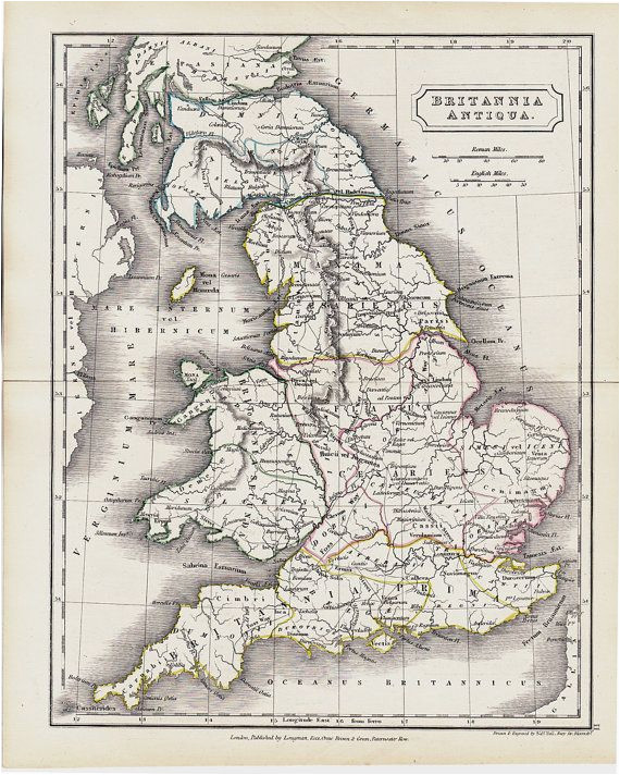 Historic Maps England 1825 Antique Map Of Ancient Great Britain original Antique