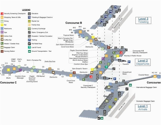 International Airports In Canada Map Terminal Maps Palm Beach International Airport