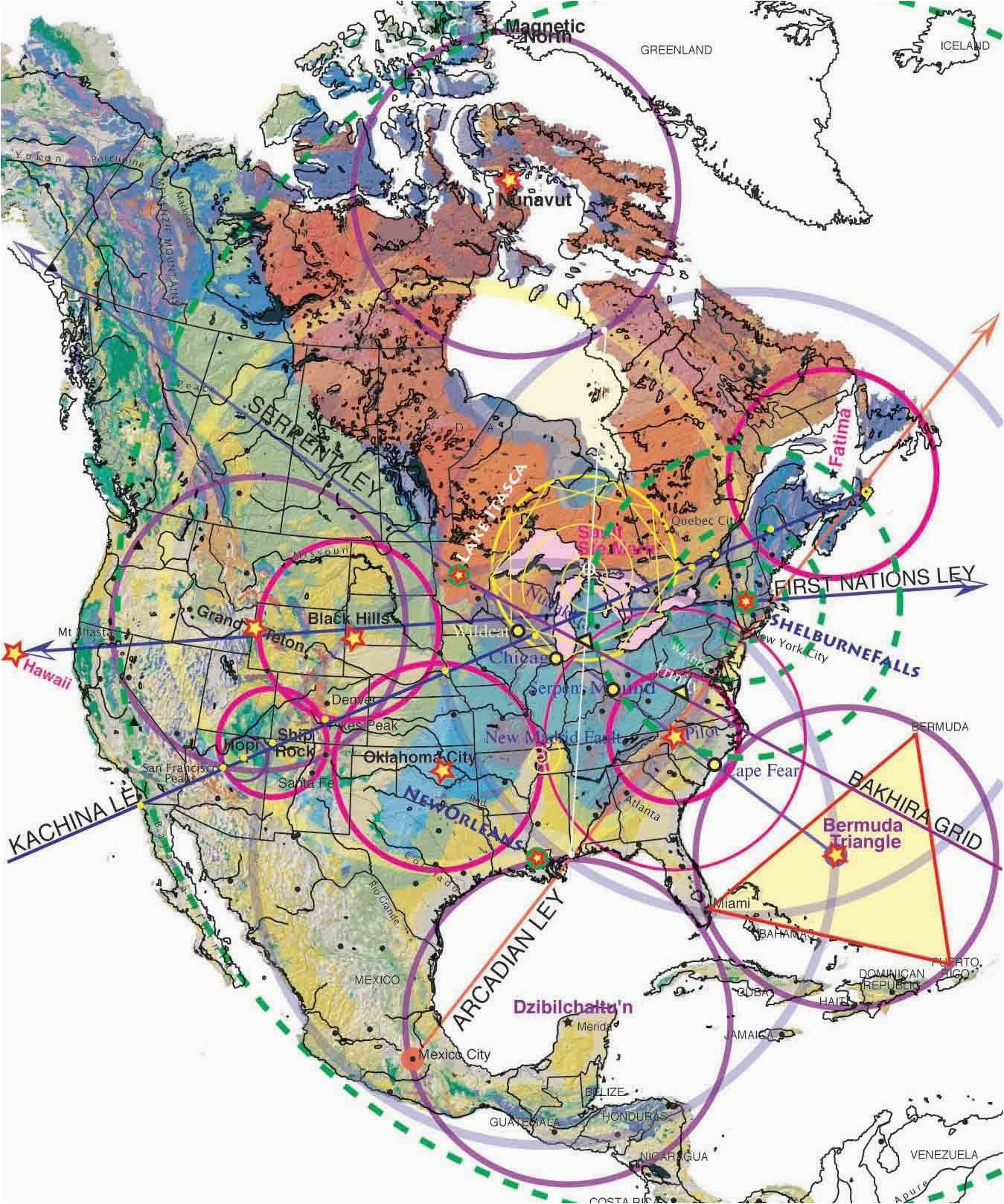 Ley Lines Map Canada north American A Maps 2019
