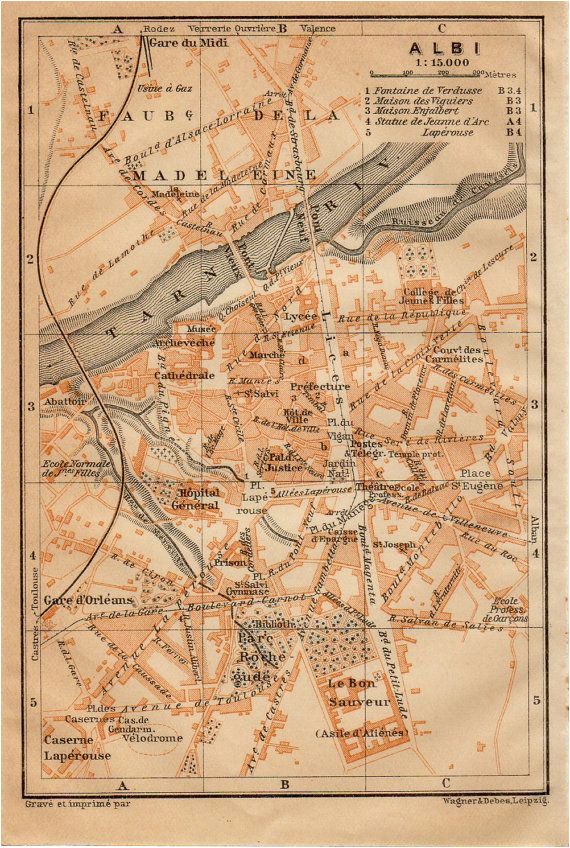 Map Albi France 1914 Albi France Antique Map Vintage Lithograph Tarn