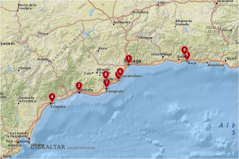 Map Costa Del sol Spain where to Stay In the Costa Del sol Best Cities Hotels