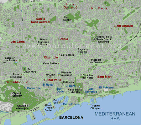 Map Of Barcelona Spain Neighborhoods Map Of Barcelona by District Neighborhoods tourist Map