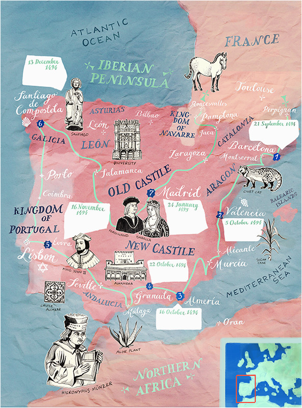 Map Of Castles In Spain Historic Illustrated Map Of Spain and Portugal for Bbc World
