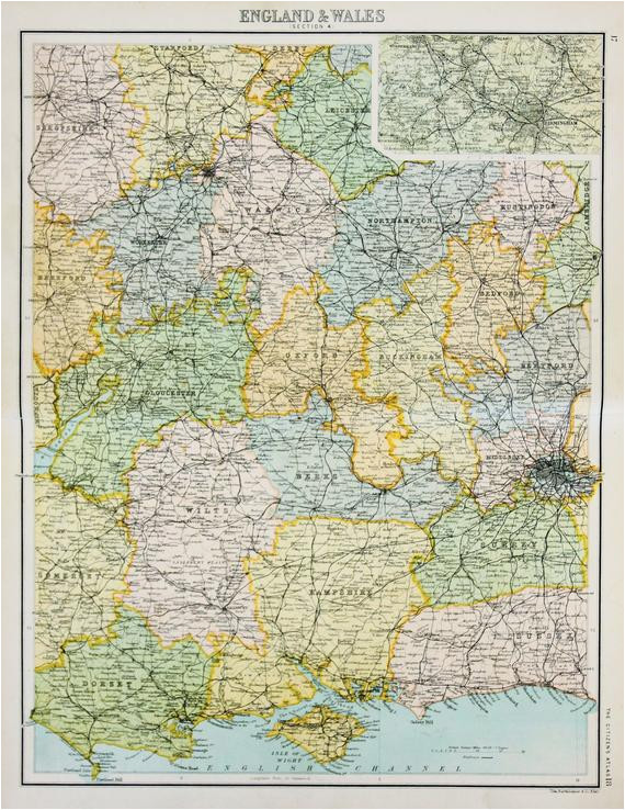 Map Of Central England original Antique Map Central southern England Inc Railway Lines