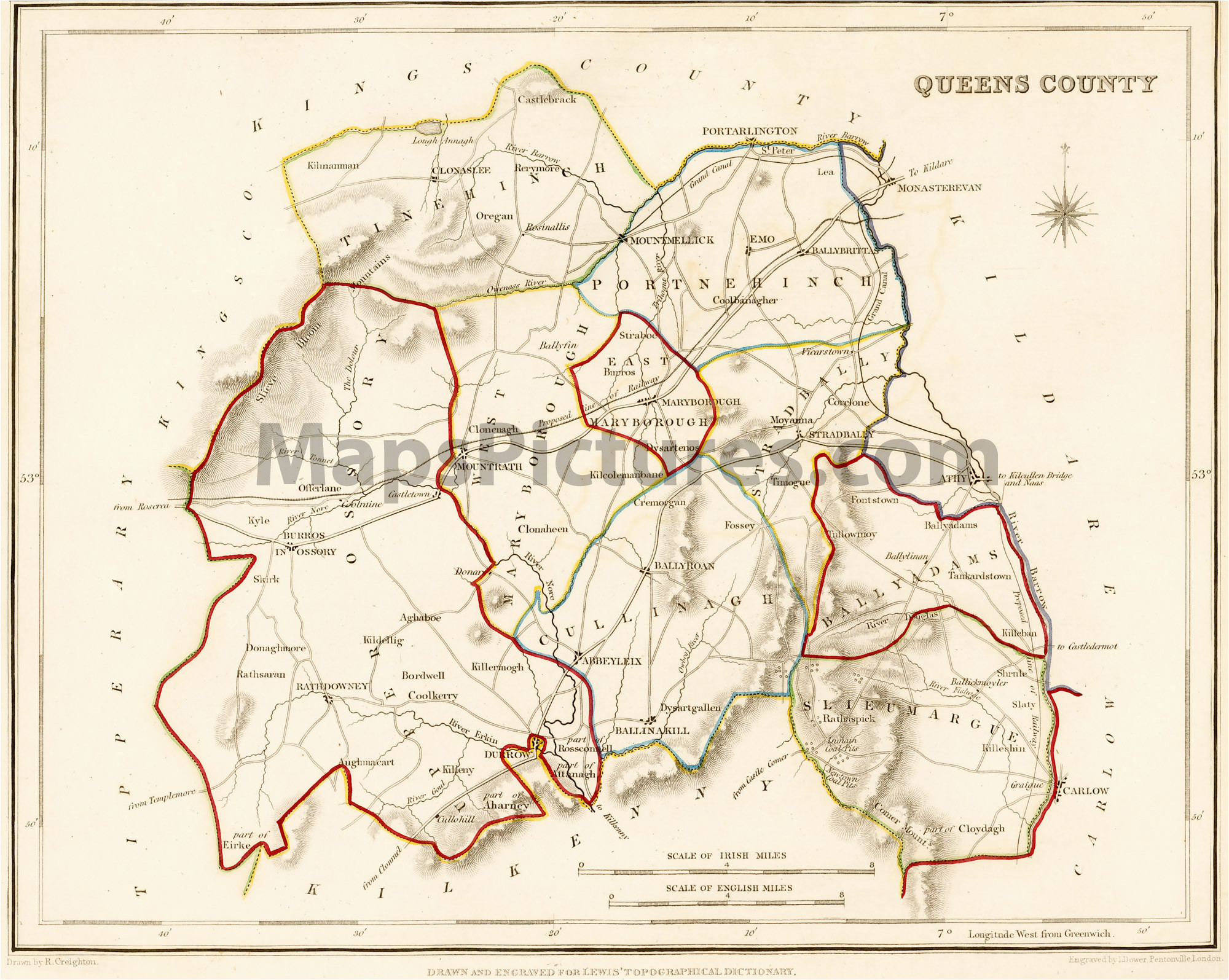 Map Of County Laois Ireland County Queens County Laois Ireland Map 1837