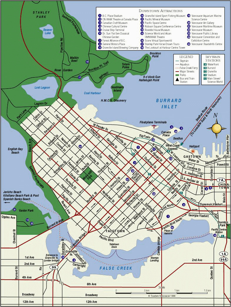 Map Of Downtown Vancouver Canada Downtown Vancouver Map tourist attractions In Vancouver