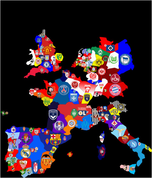 Map Of England Football Teams Map Of top Division Football Clubs In Major European Leagues