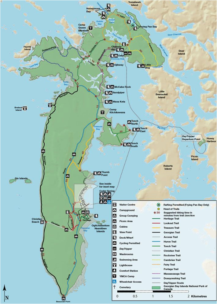 Map Of Georgian Bay Ontario Canada Hiking Trails On Beausoleil island Georgian Bay islands