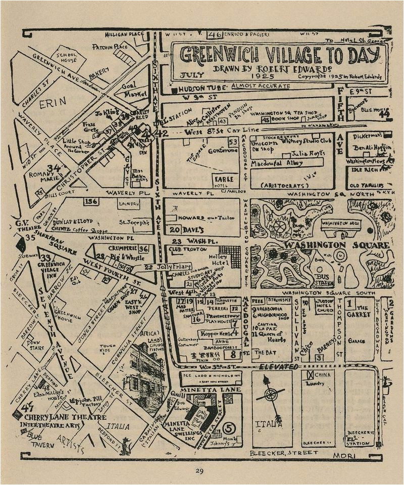 Map Of Greenwich England Hand Drawn Map Of Greenwich Village Nyc From 1925 Ye Old New