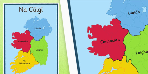 Map Of Ireland as Gaeilge Irish Provinces Display Poster Gaeilge