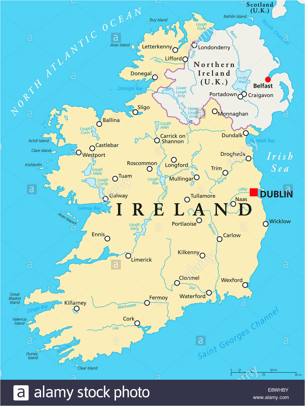 Map Of Ireland Rivers and Lakes Ireland Map Stock Photos Ireland Map Stock Images Alamy