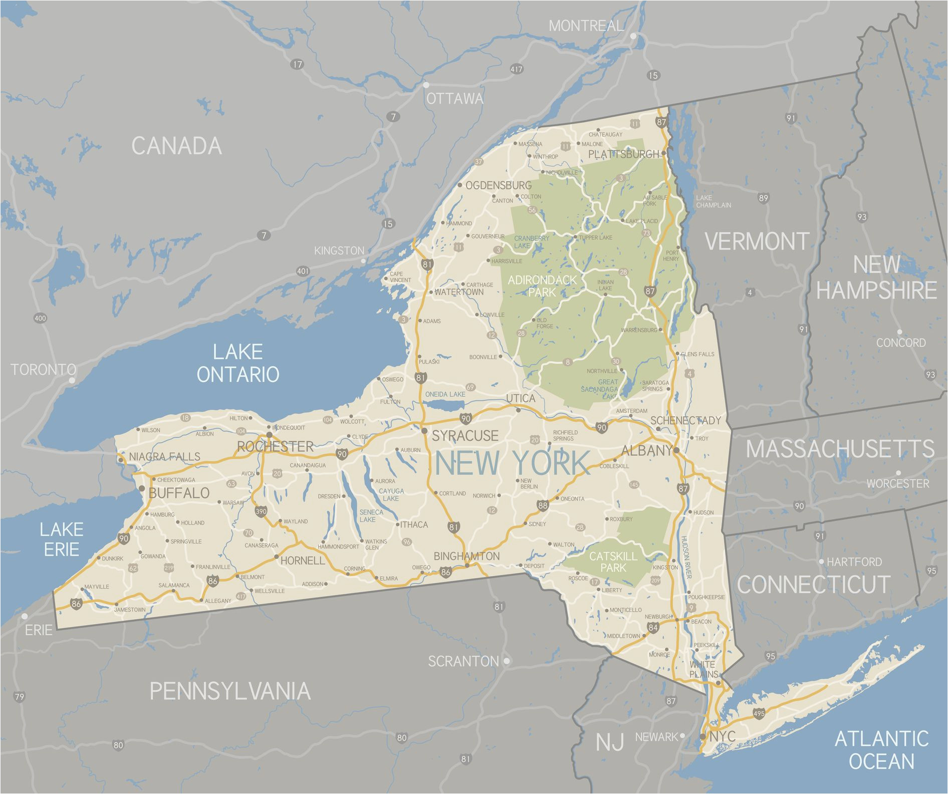 Map Of New York Canada Border Maps Of New York Nyc Catskills Niagara Falls and More